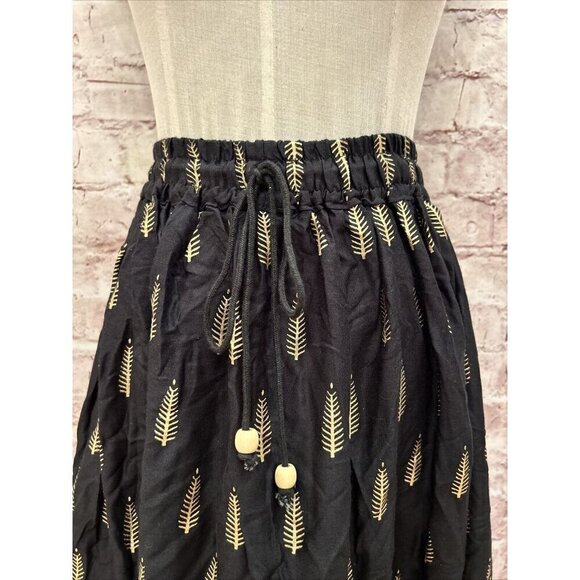 Lapogee Womens 2X Elastic Waist Long Maxi Skirt Black Gold Bohemian Rayon NEW - Picture 3 of 4